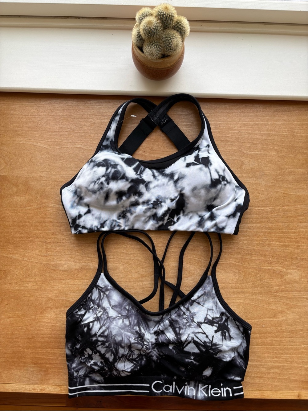 PINK and Calvin Klein Black & White Tie-Dye Sports Bras - set of 2